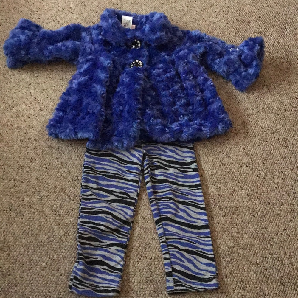Little las blue zebra coat & leggings 18 MO